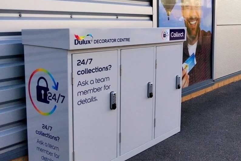 Example of grey lockers with Dulux branding on the side
