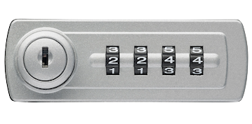 Silver rectangular, mechanical, 4-number combination lock