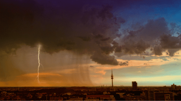 rain storm over city